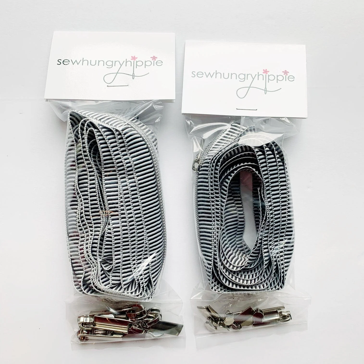 #5 Black White Tiny Stripe Zipper Pack with Silver Teeth - 3 Yards Continuous Zipper Tape - Image 2