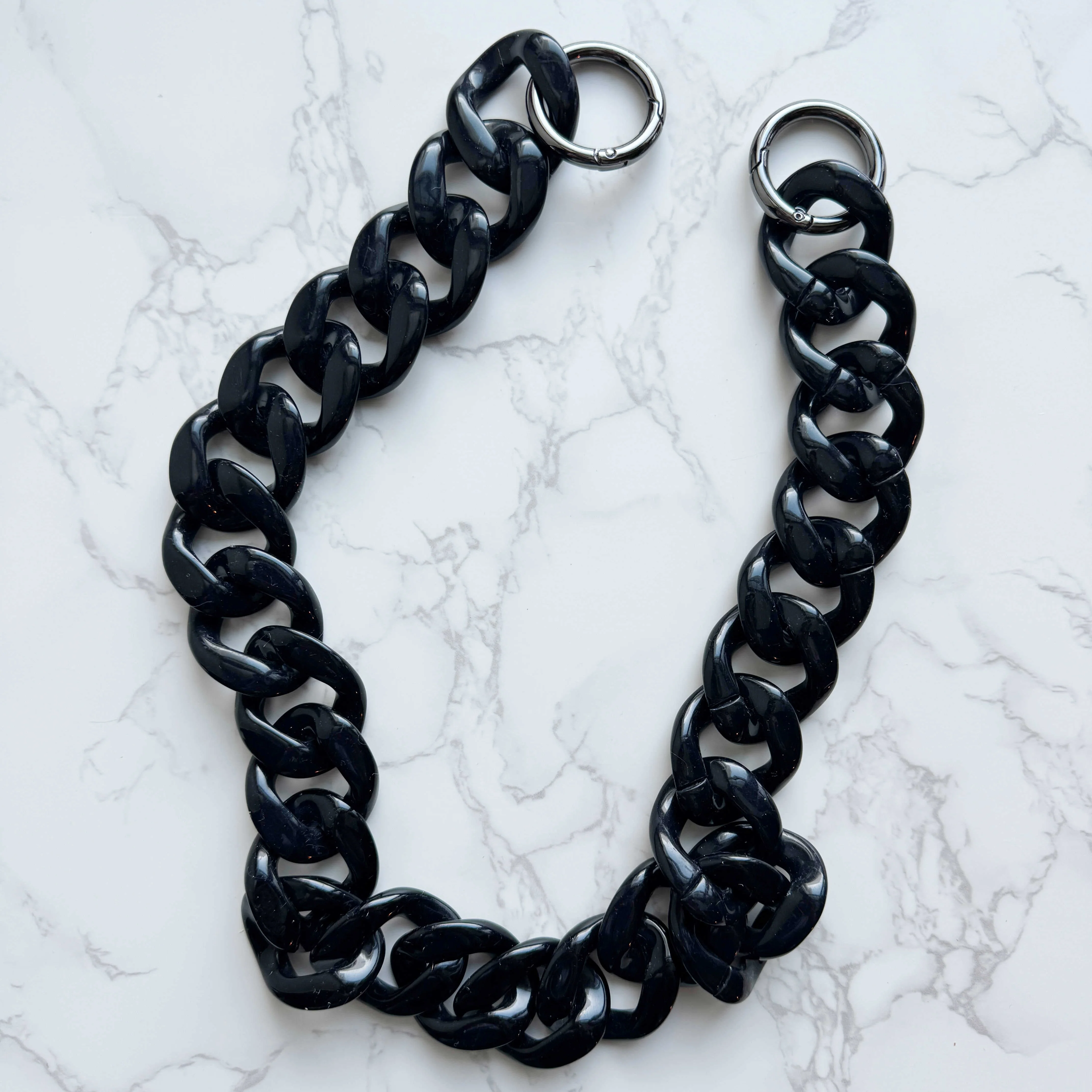 Jet Black Acrylic Bag Chain | Removable O-Rings | 23.5"-26.5" | SewHungryHippie