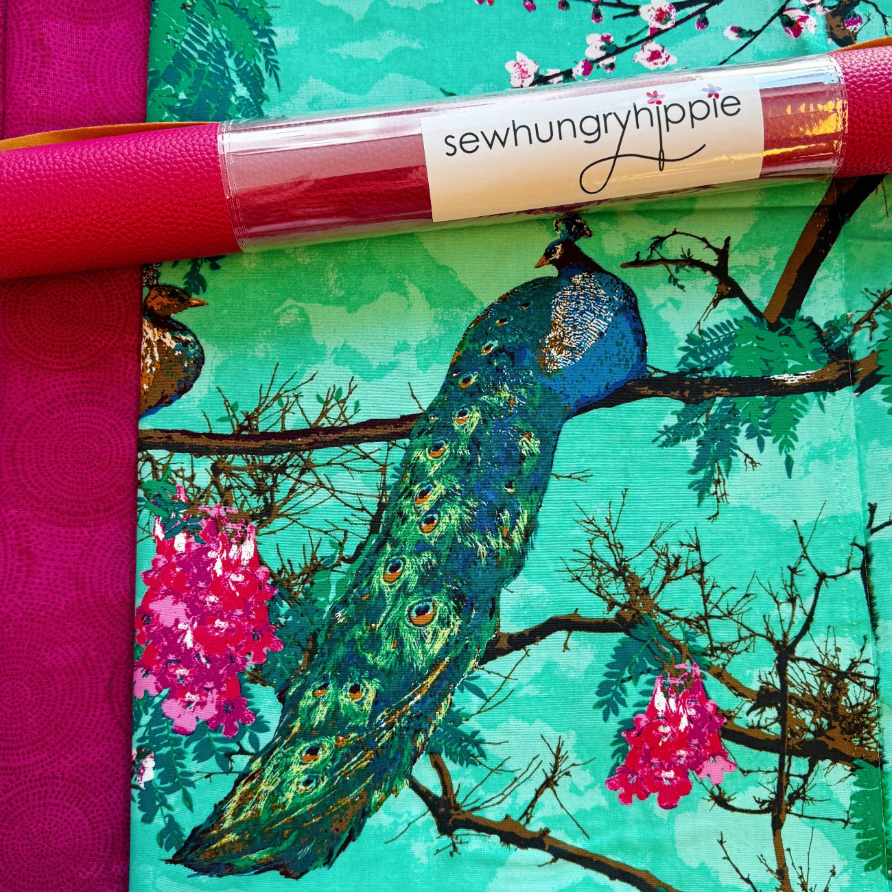 Art Gallery Peacock Fabric & Moonglow Vinyl Bundle - Image 2