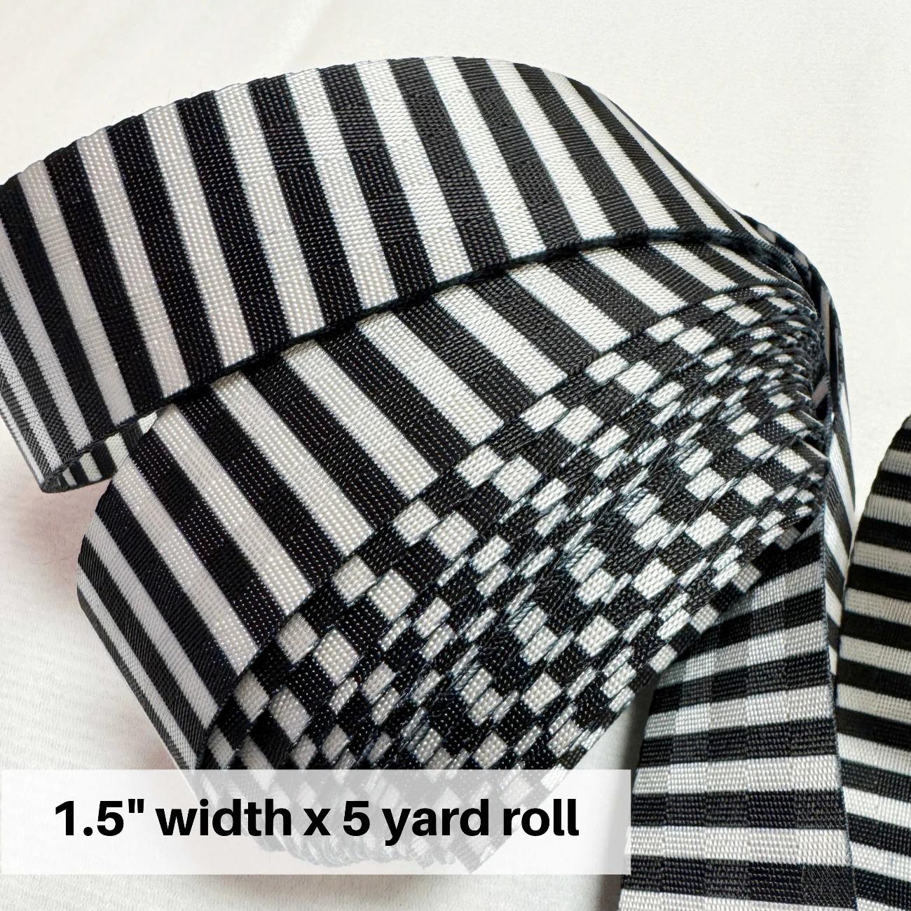 Black & White Striped Seatbelt Webbing 1.5" Width - 5 Yard Bundle - Image 2