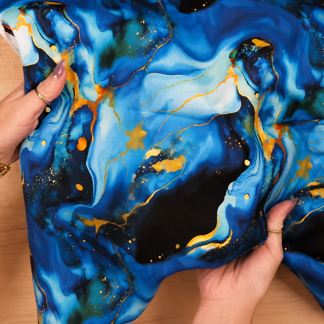 Blue & Gold Agate Pattern Canvas Fabric 36" x 58" - Image 2
