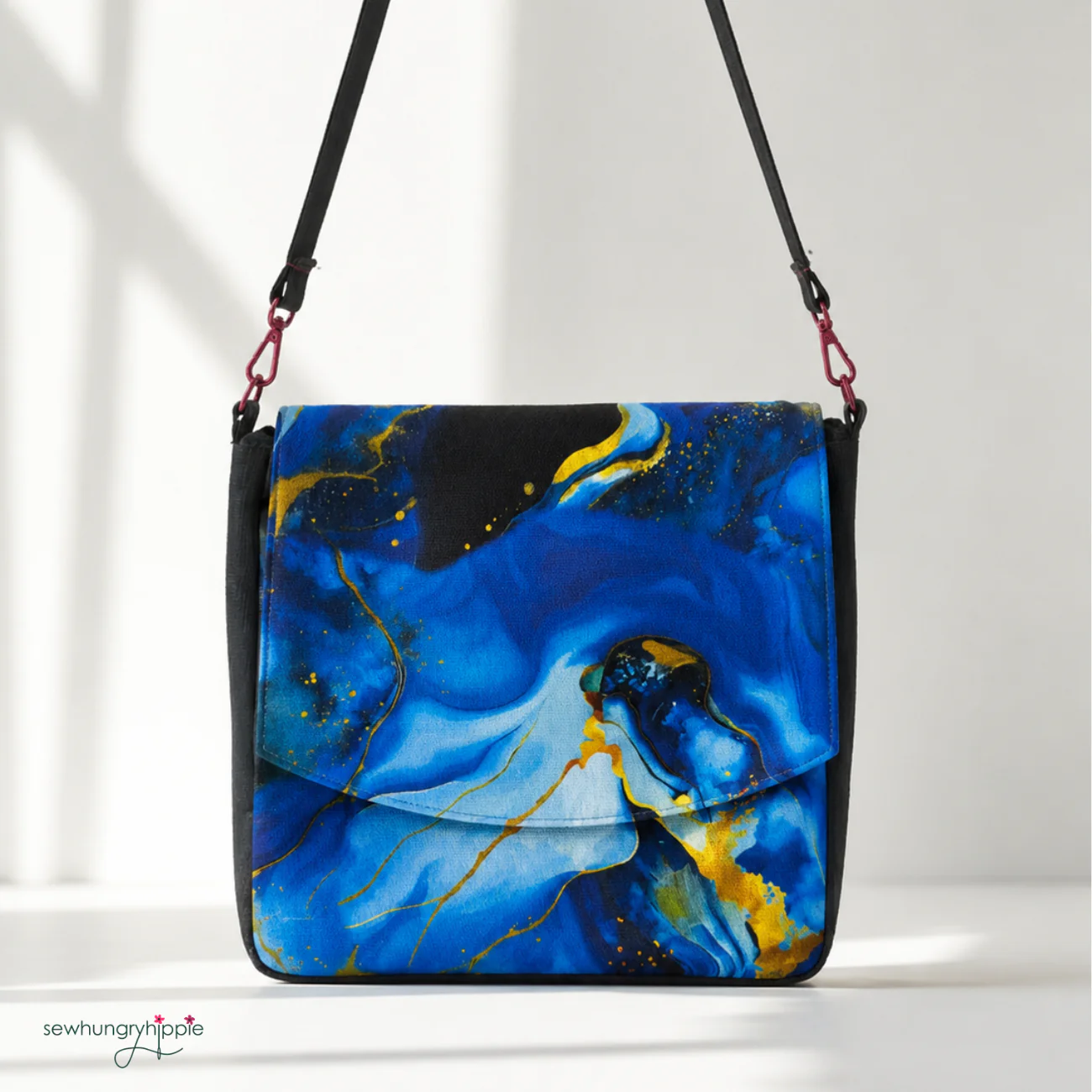 Blue & Gold Agate Pattern Canvas Fabric 36" x 58" - Image 3