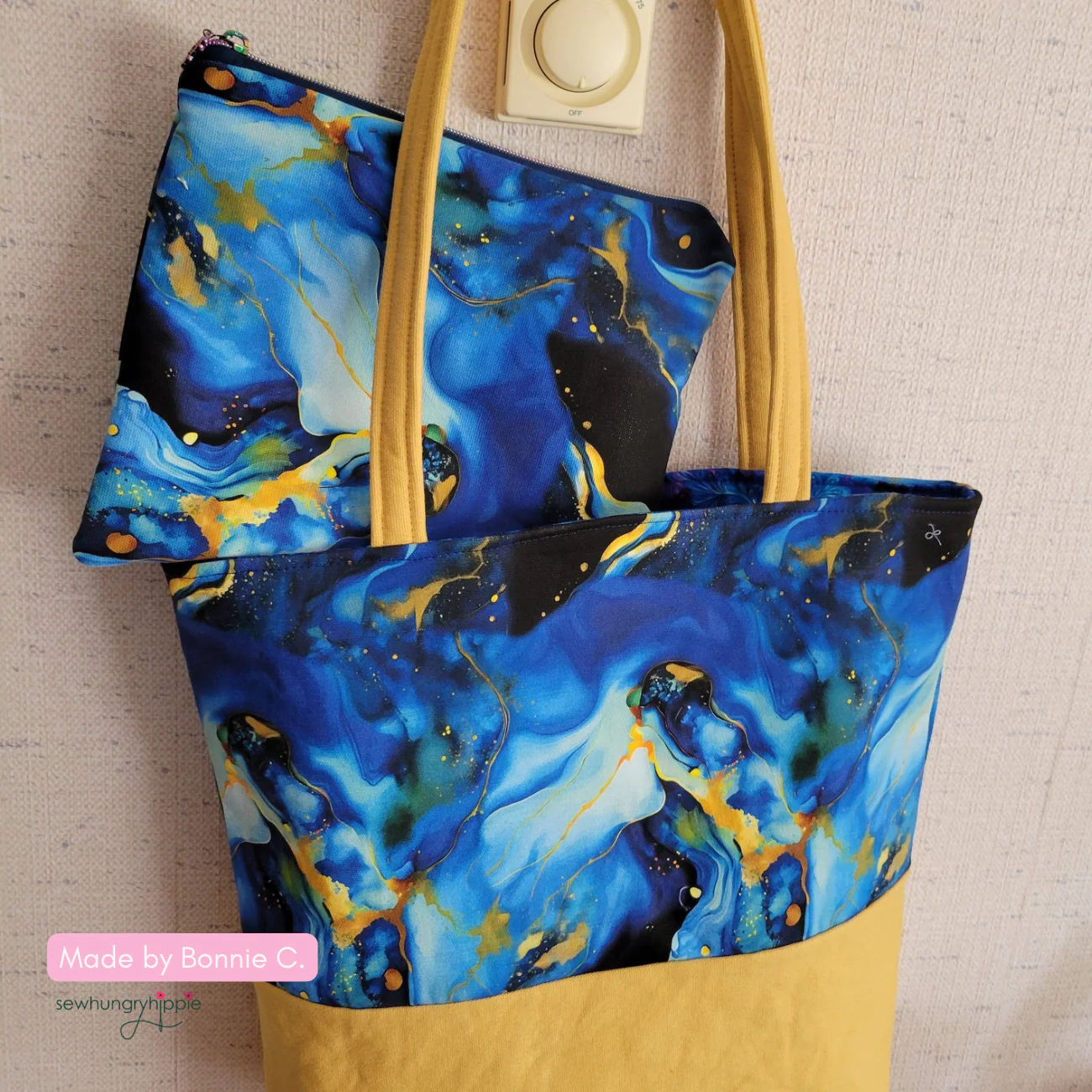 Blue & Gold Agate Pattern Canvas Fabric 36" x 58" - Image 5