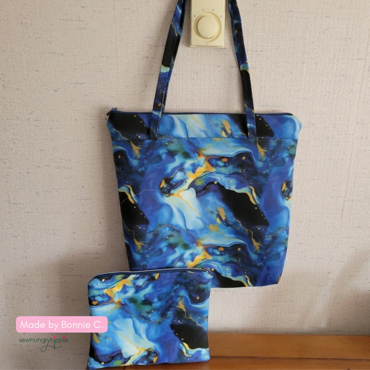 Blue & Gold Agate Pattern Canvas Fabric 36" x 58" - Image 6