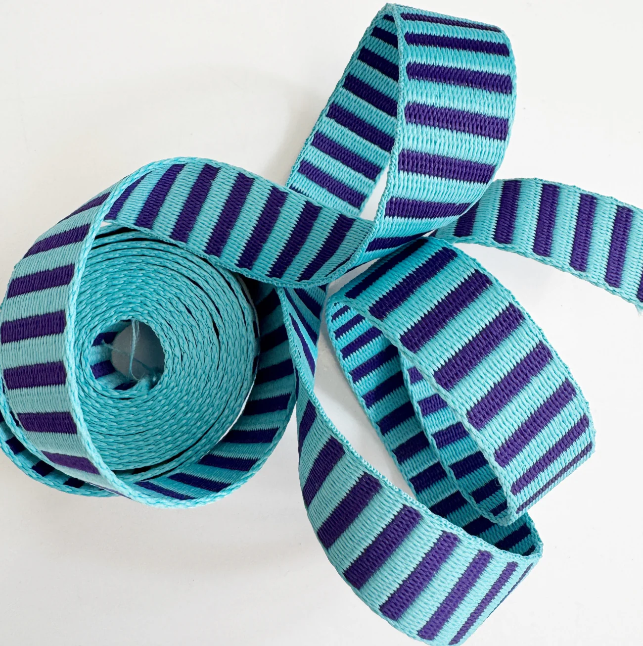 Blue & Teal Purple Jacquard Woven Stripes Webbing – 1" Wide