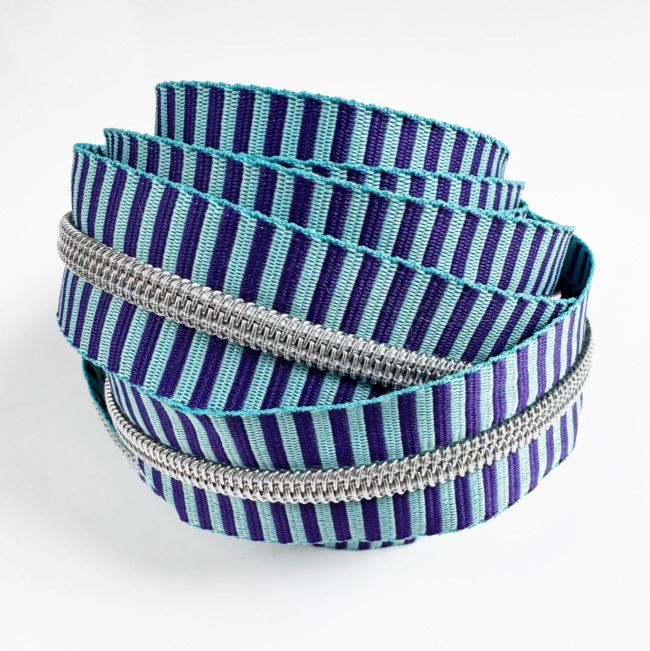Blue & Teal Purple Striped Jacquard Woven Zipper Tape | #5 Nylon | Silver Teeth
