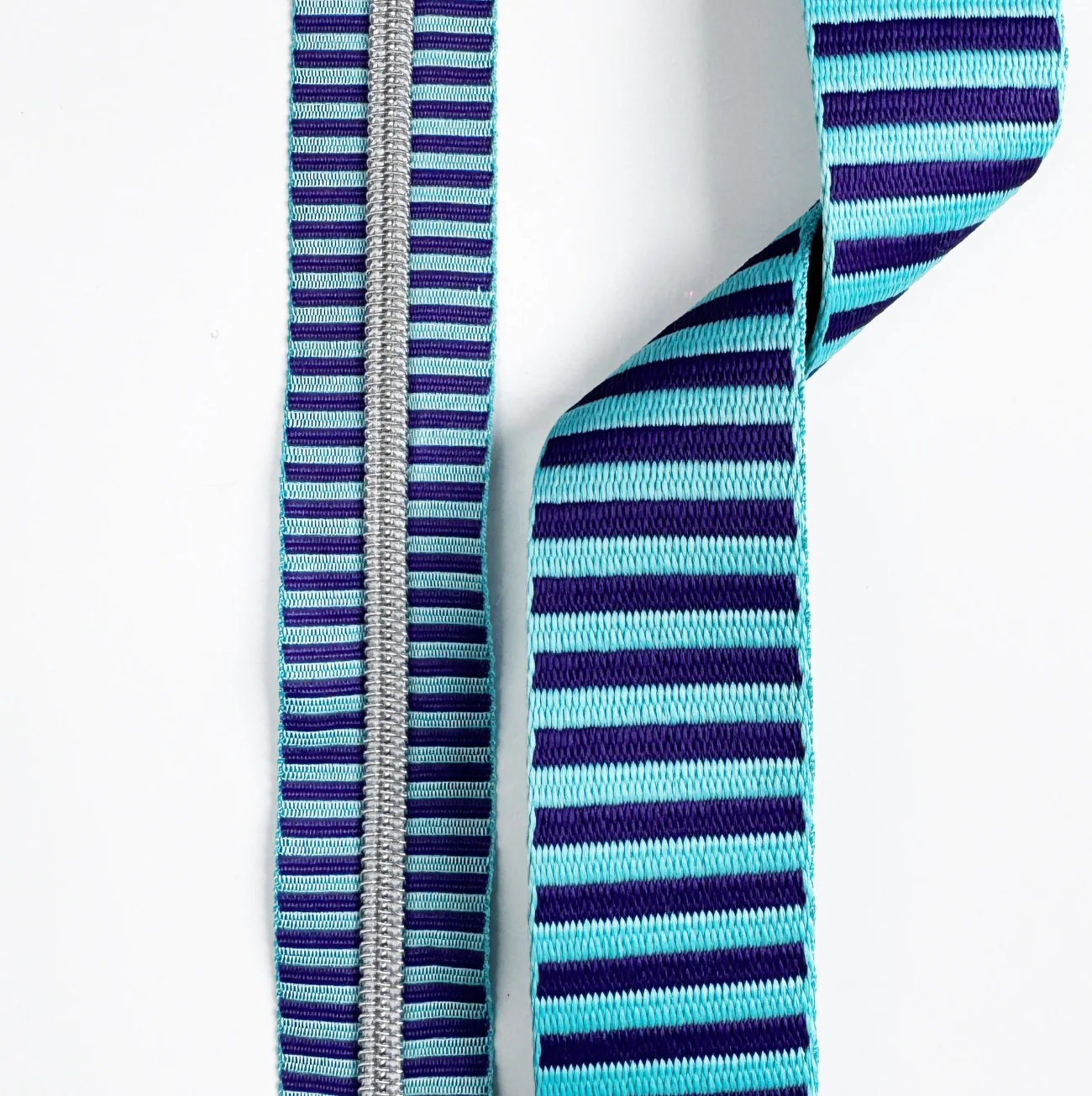 Blue & Teal Purple Striped Jacquard Woven Zipper Tape | #5 Nylon | Silver Teeth - Image 2