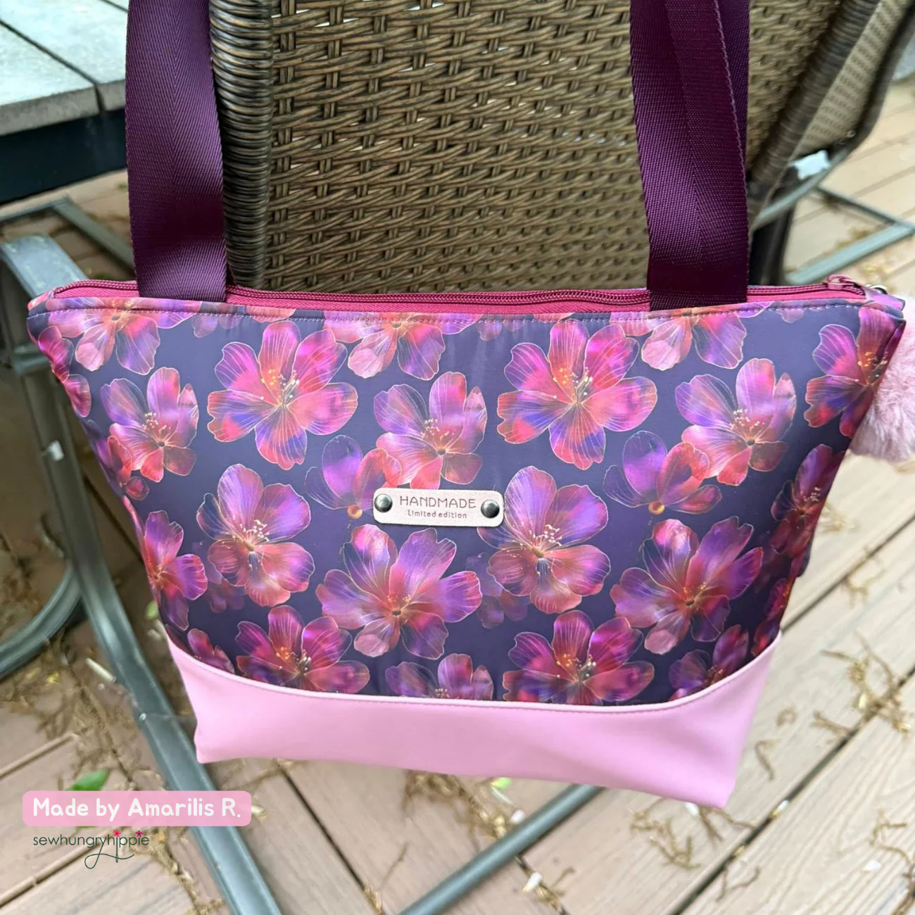 Bonded Nylon Burgundy Purple Florals - Durable Fabric for Bags - Image 6