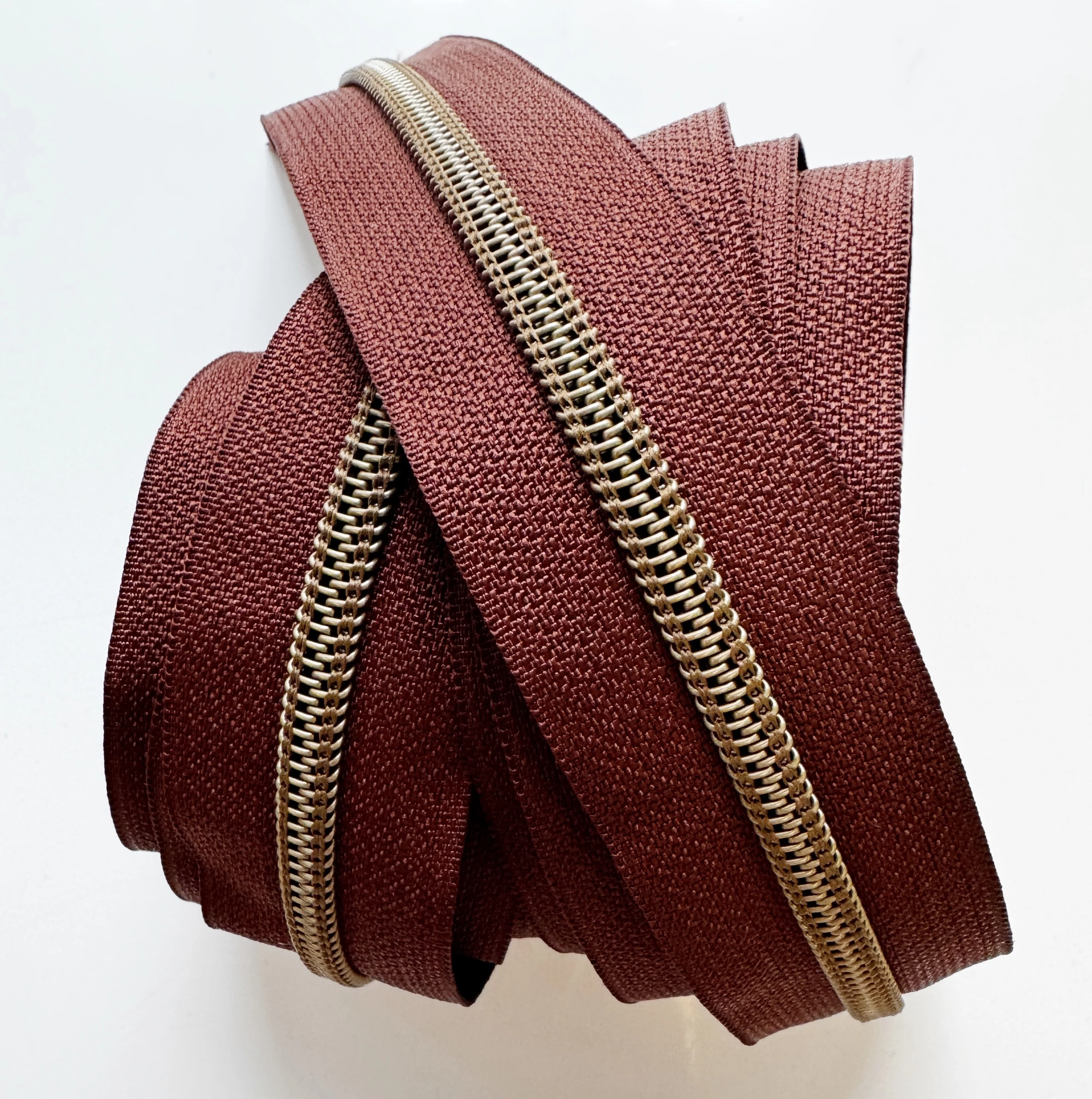 Brown Zipper Tape - #5 Nylon Continuous Zipper 3 Yards with Bronze Teeth
