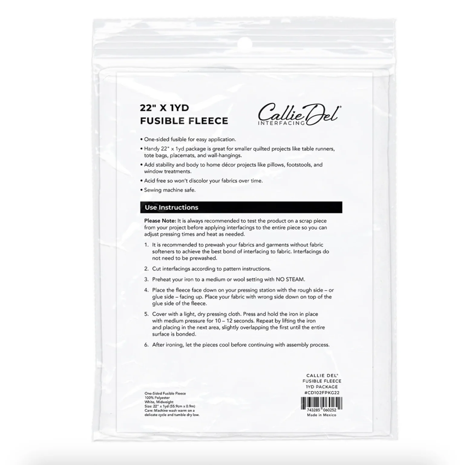 Callie Del prepackaged Fusible Fleece 22" x 36" - Image 2
