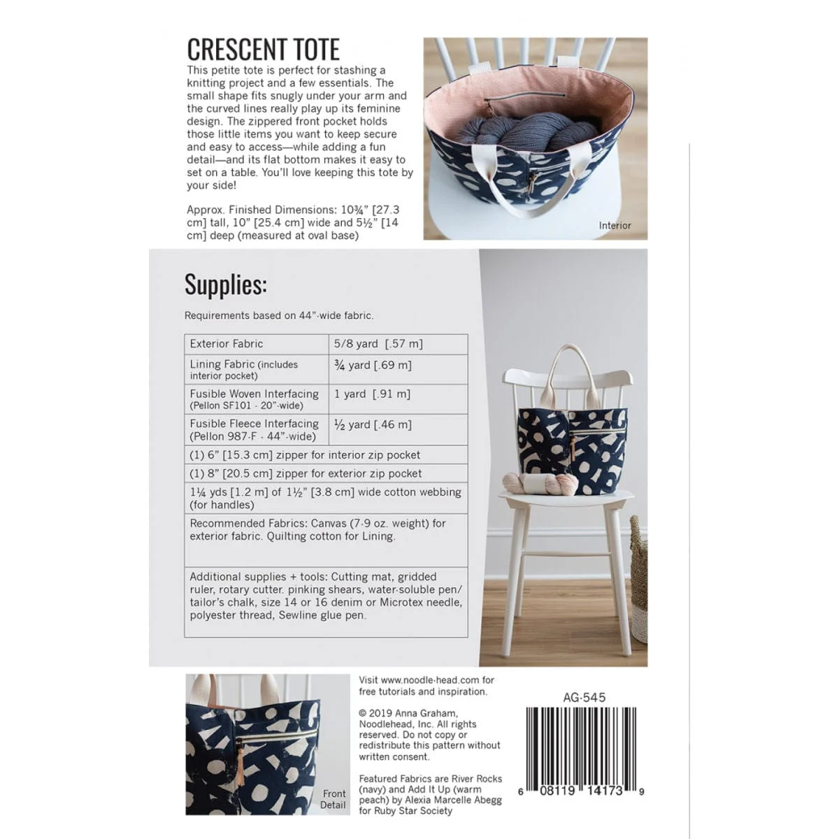 Noodlehead Crescent Tote Sewing Pattern – Printed Booklet - Image 3