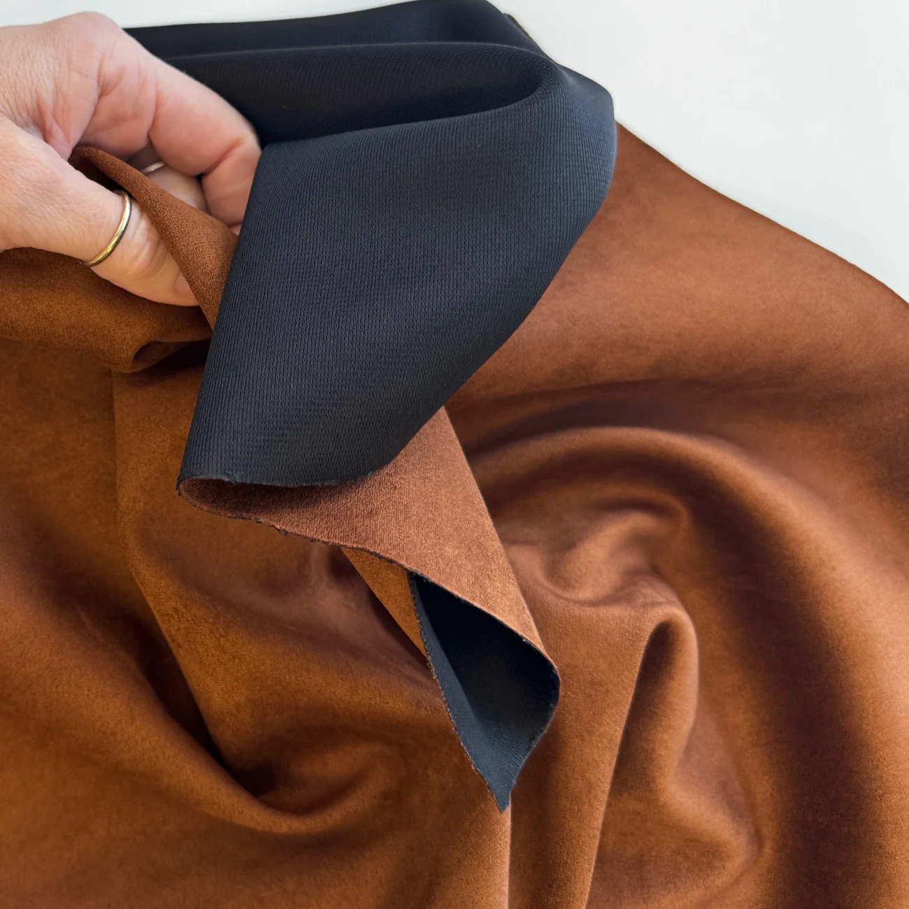Faux Suede Cognac Brown Fabric 18" x 54" - Image 3