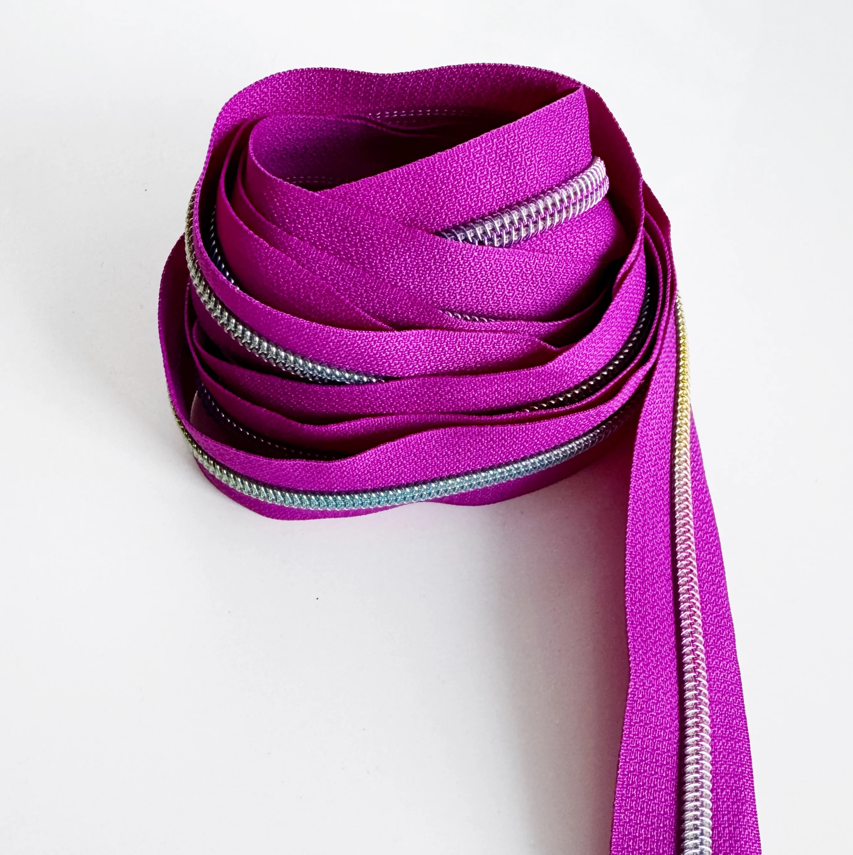 Fuchsia and Rainbow Zipper Tape #5 Nylon - 3 Yards - Image 2