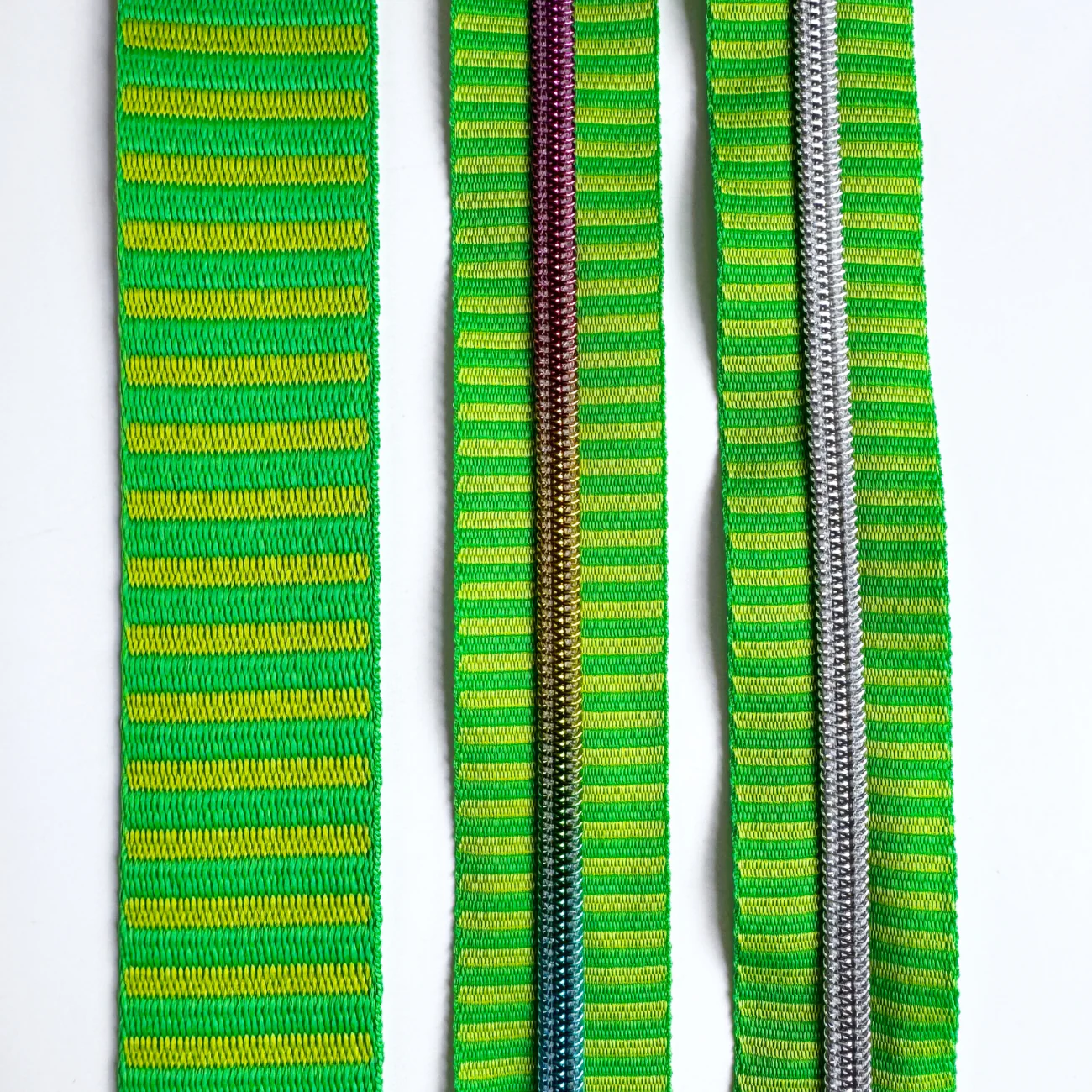 Green Striped Jacquard Woven Zipper Tape – #5 Nylon Continuous Zipper 3 Yards | Silver Teeth - Image 2