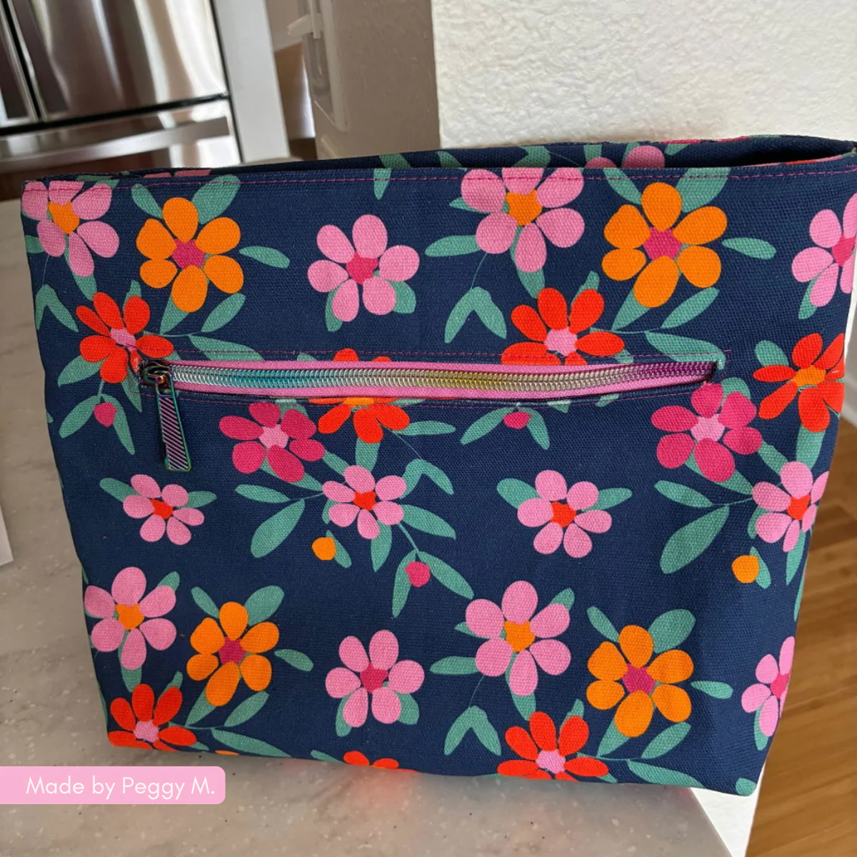 Happy Flowers on Navy Blue Pattern Canvas Fabric 36" x 58" - Image 4