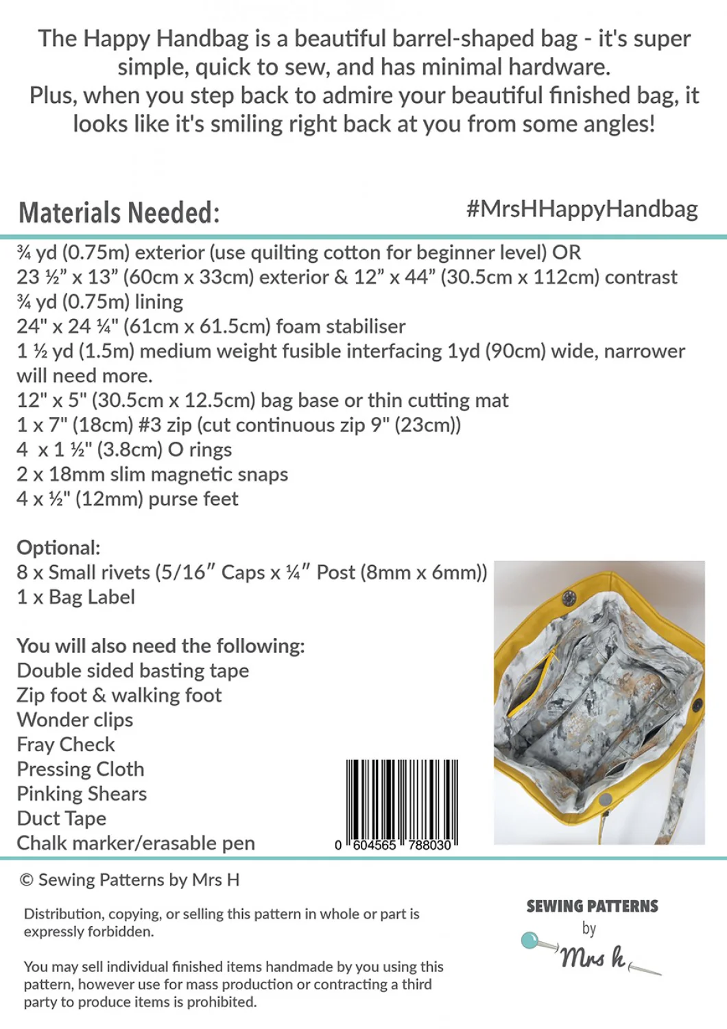 Happy Handbag sewing pattern - Image 2