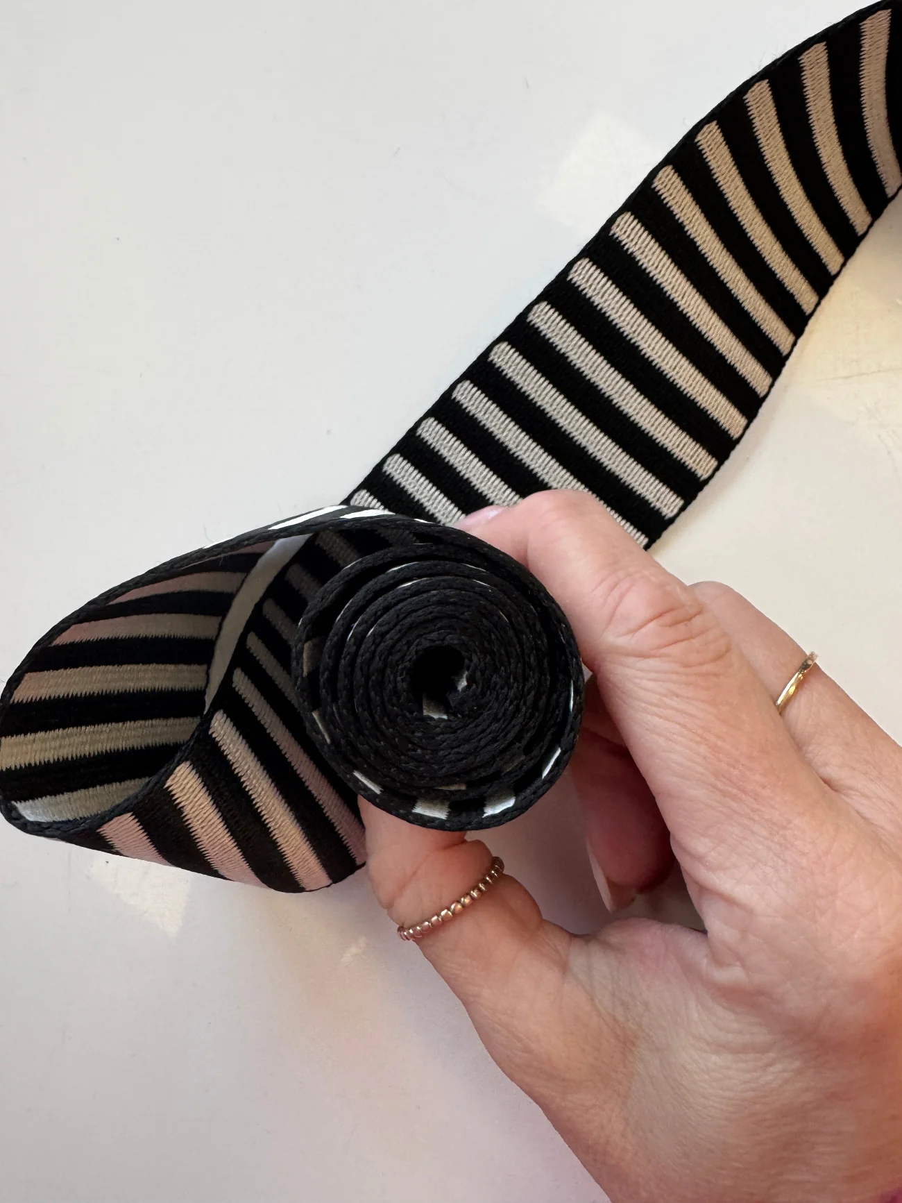 Jacquard Woven Stripe Webbing – Black & White | 2" Wide | Sold Per Yard - Image 3