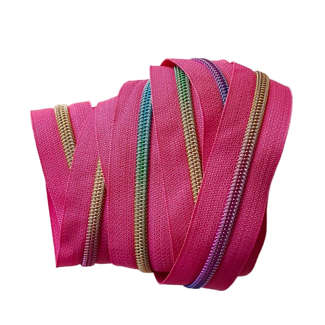 New Pink Zipper Tape #5 Rainbow Teeth - 3 Yards Nylon