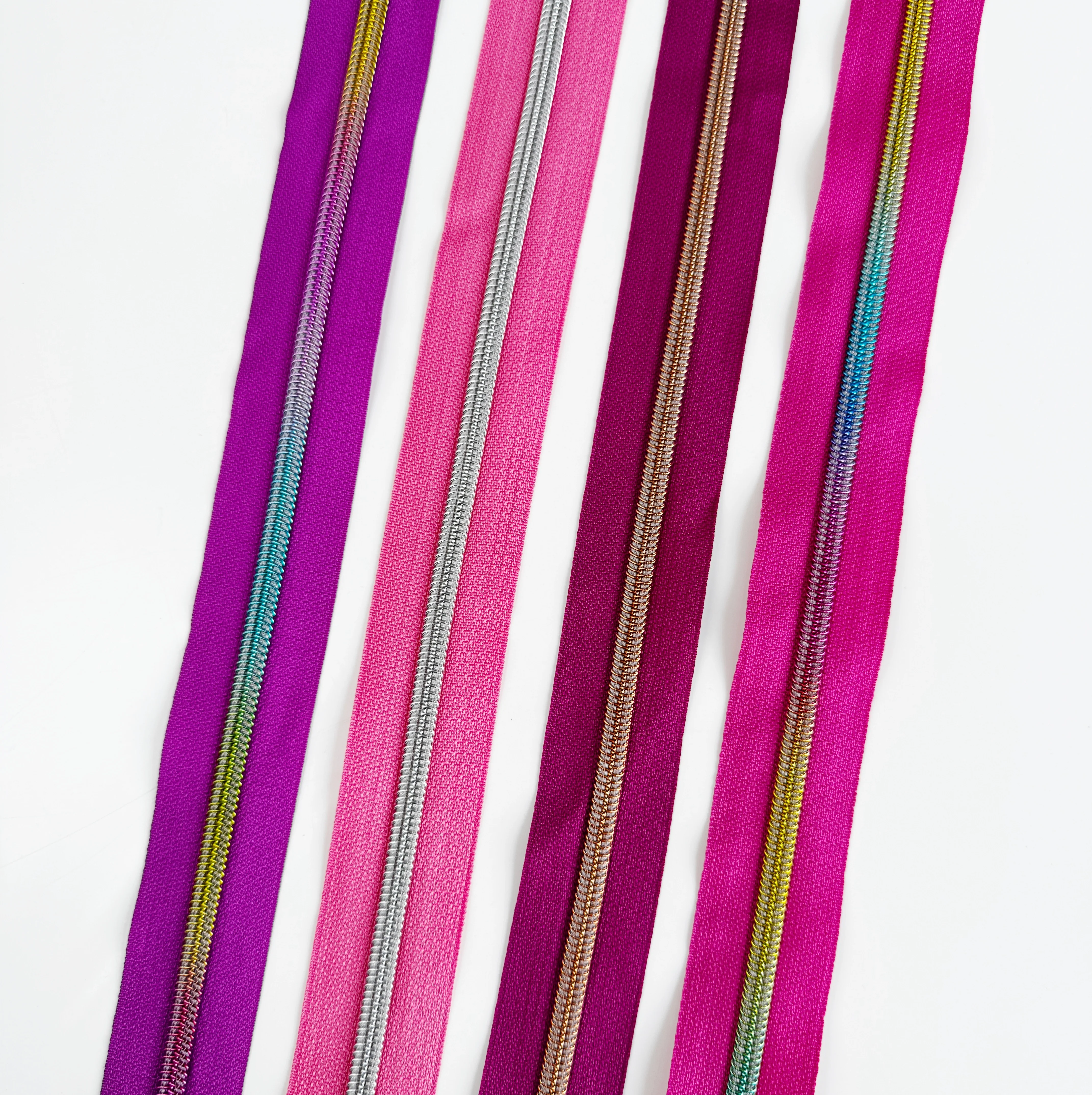 New Pink Zipper Tape #5 Rainbow Teeth - 3 Yards Nylon - Image 2
