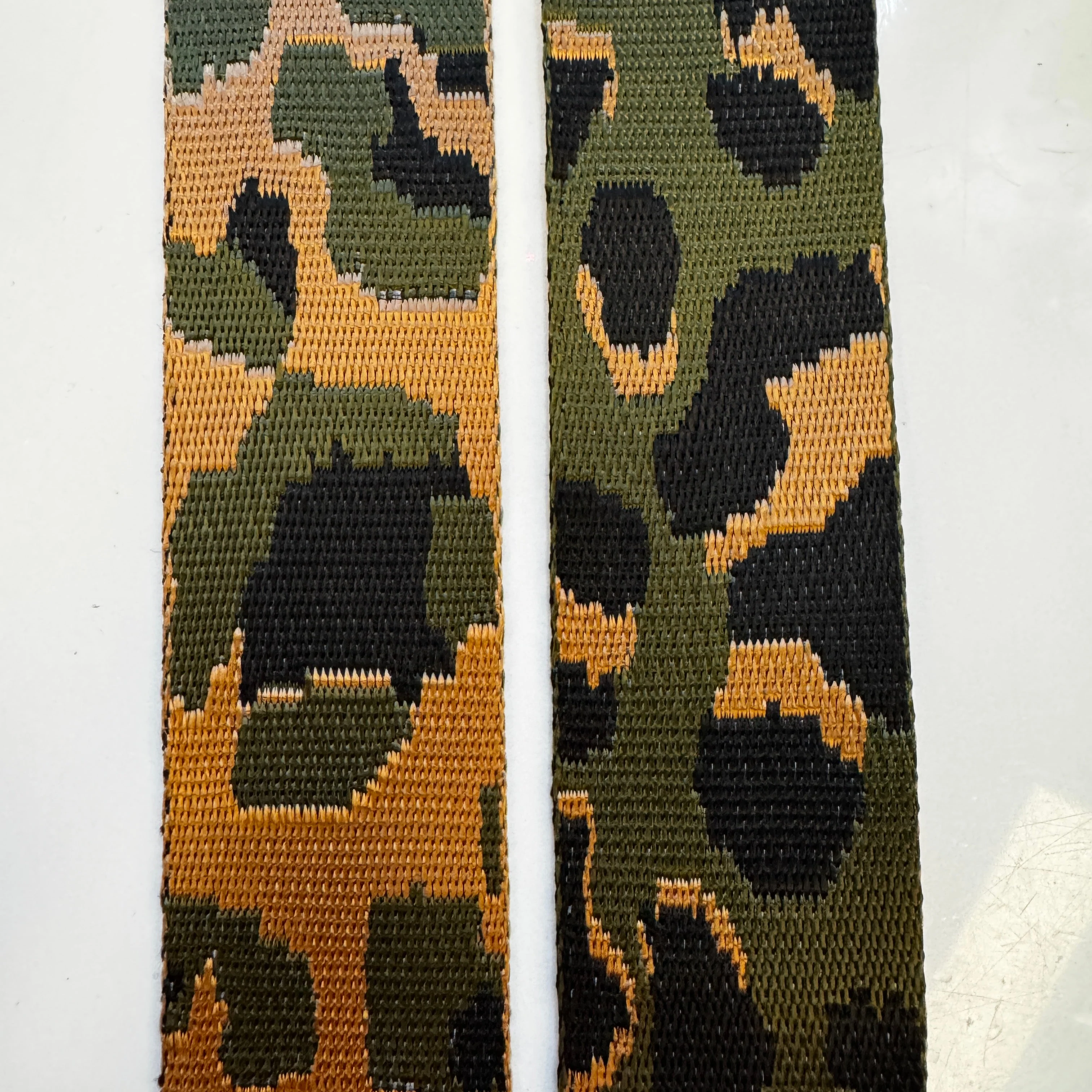 Olive Leopard Woven Webbing 1.5" Width - Premium Slick Finish Per Yard