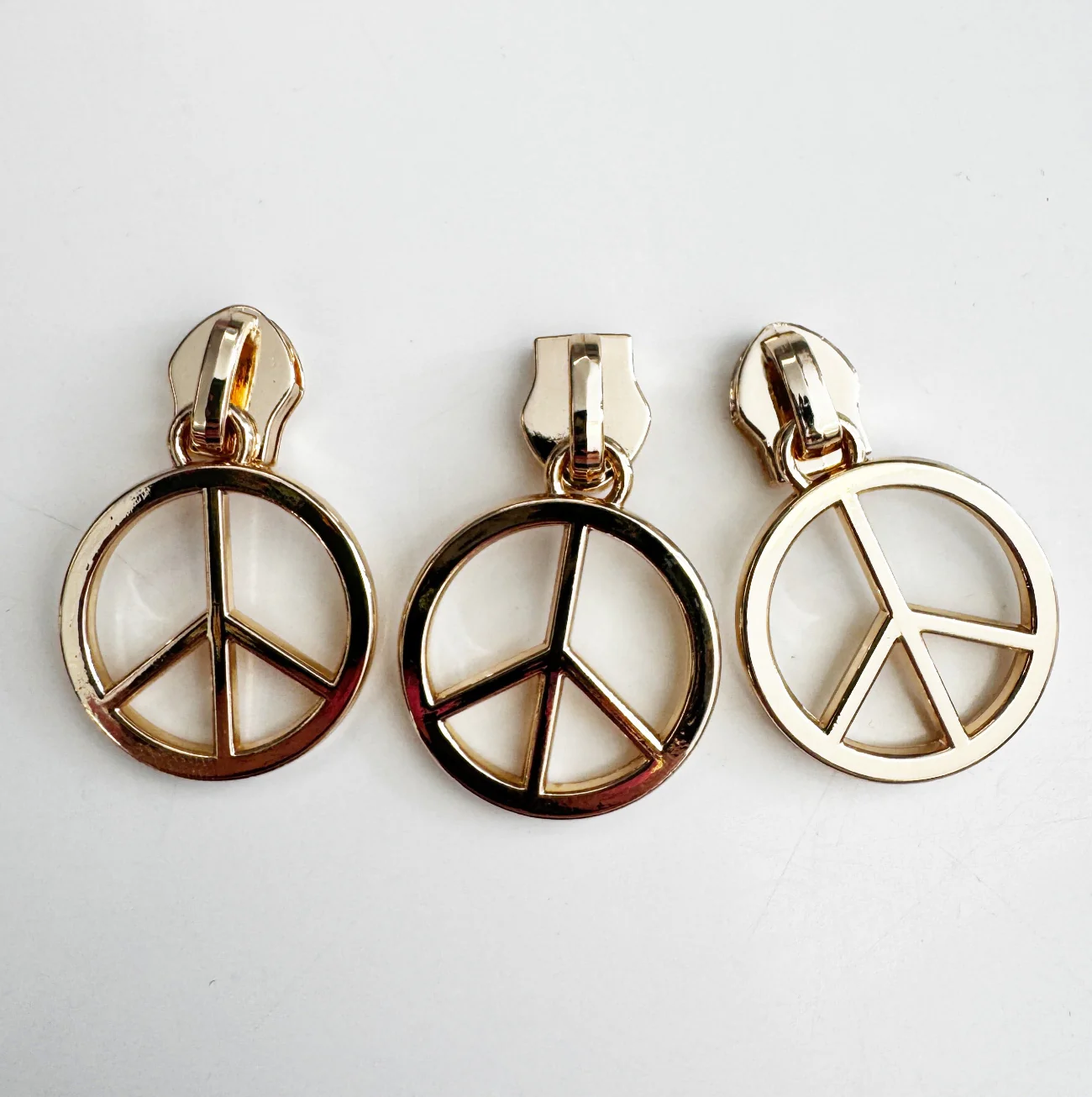 Peace Sign Zipper Pulls - Gold 3pcs Pack