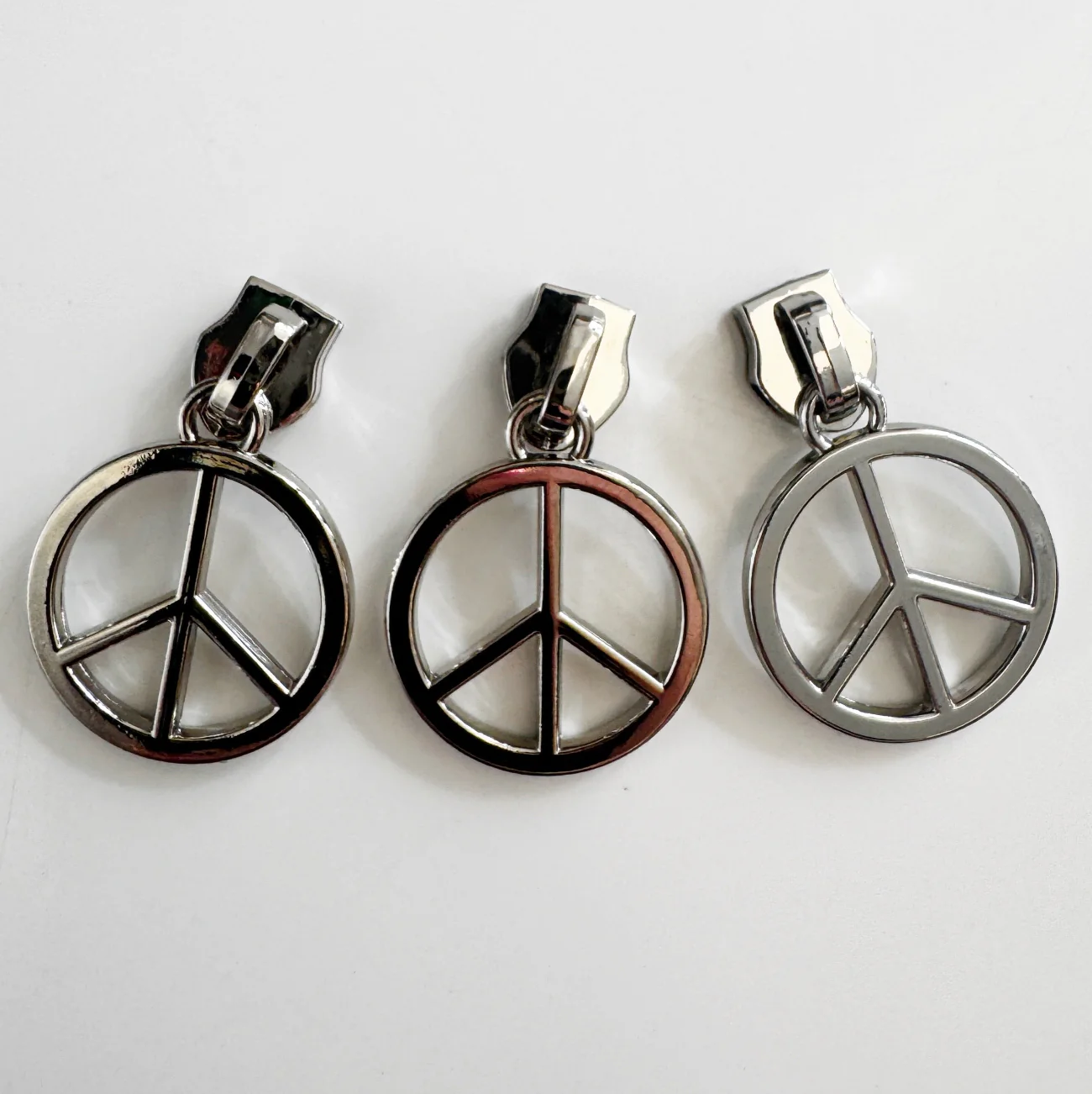 Peace Sign Zipper Pulls - Silver 3pcs Pack