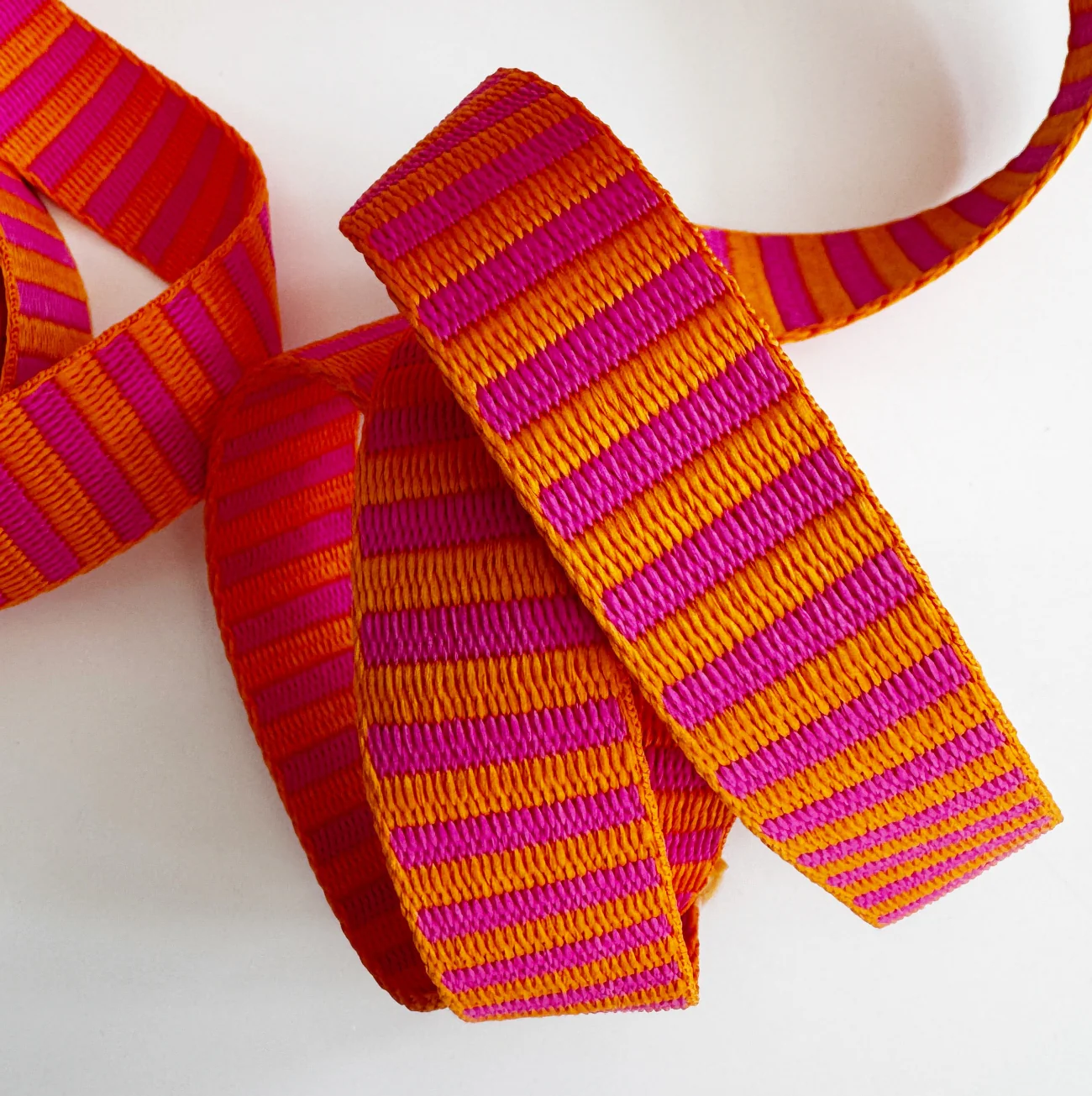 Pink Orange Jacquard Woven Stripes Webbing – 1" Wide