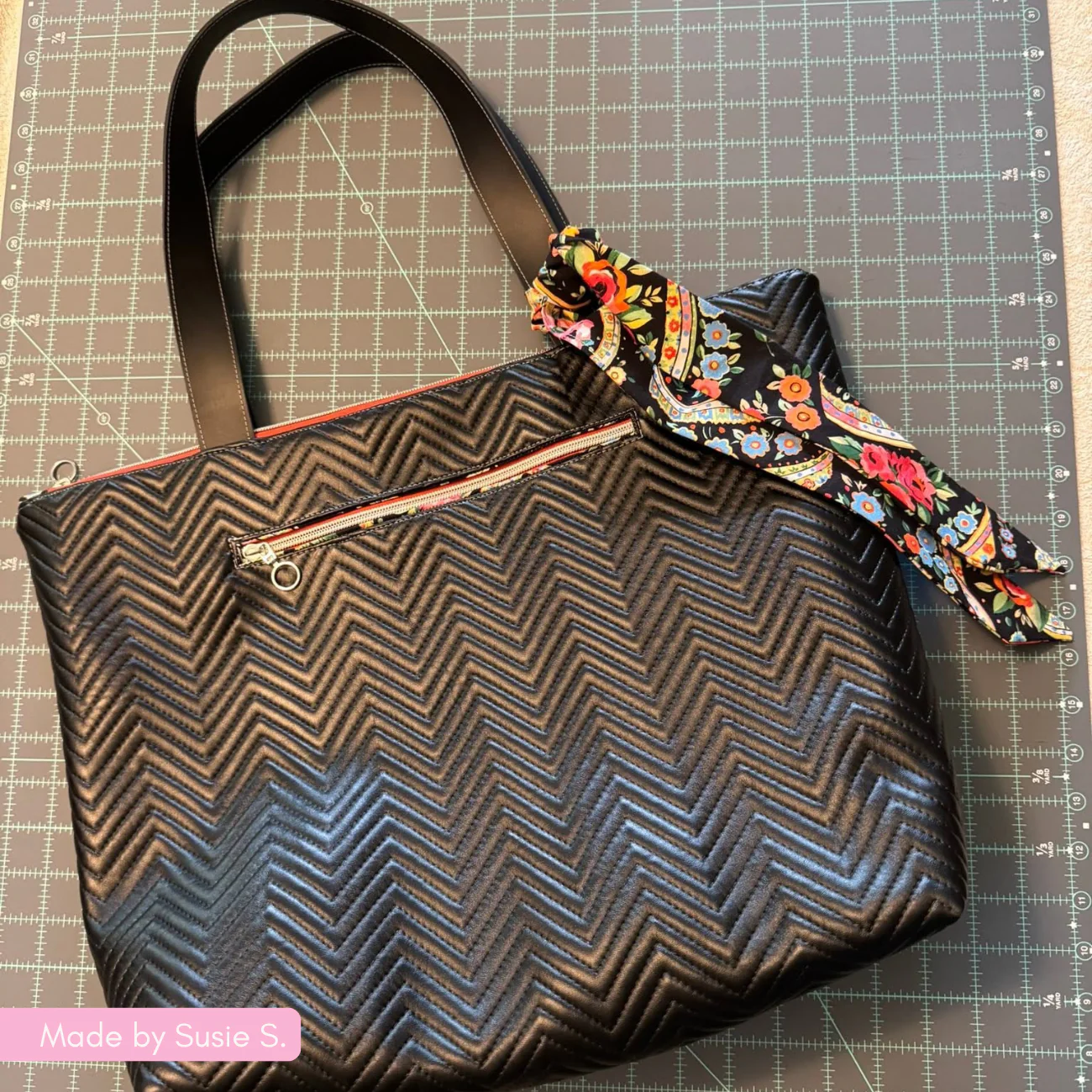 Pre-Quilted Black Chevron Vinyl for Bag Making - Image 7