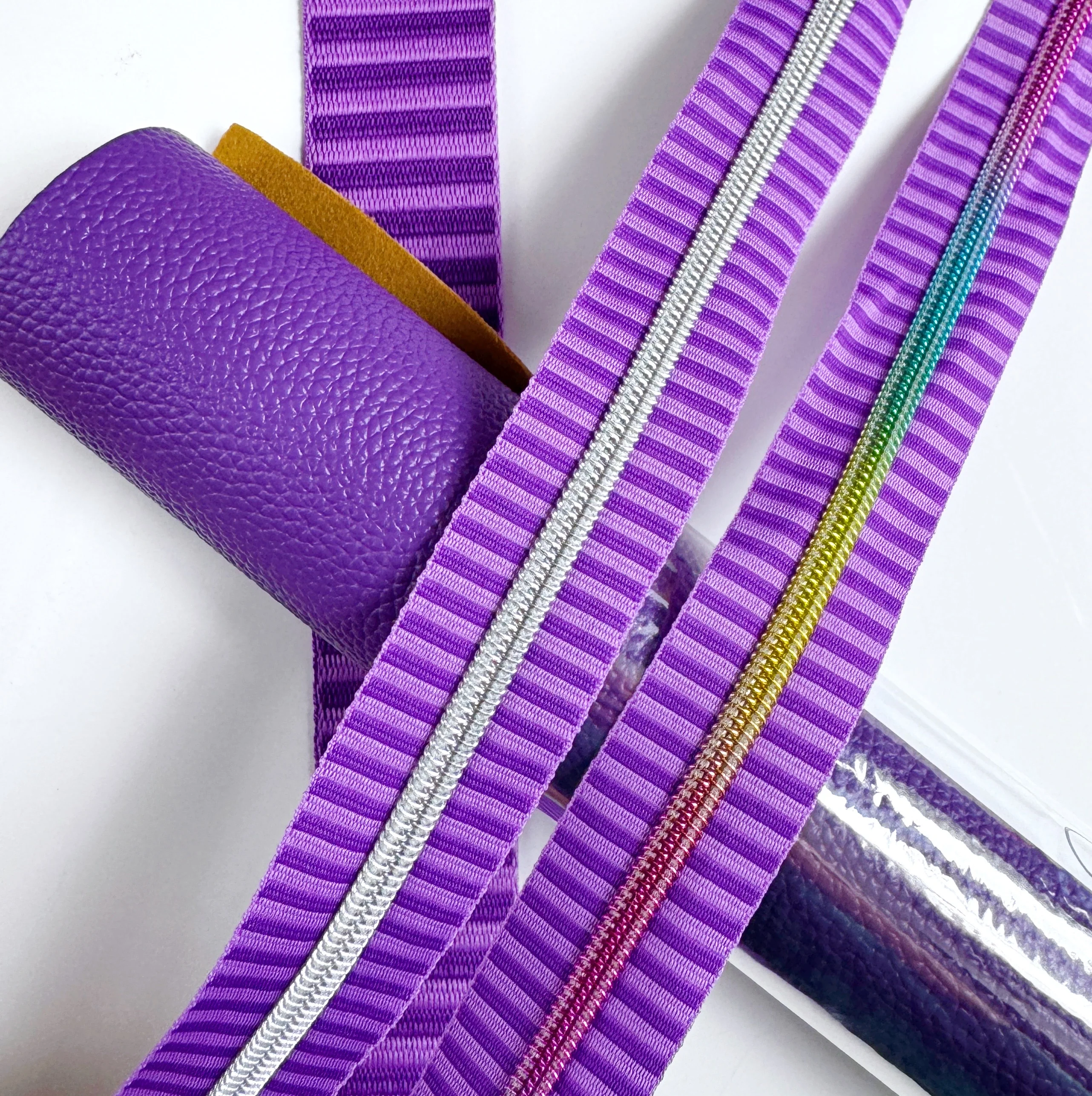 Purple Striped Jacquard Woven Zipper Tape – #5 Continuous Zipper 3 Yards | Silver Teeth - Image 3