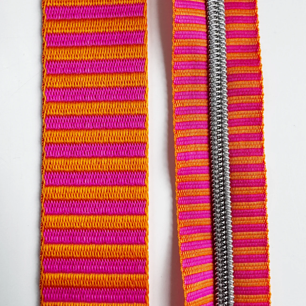 Pink Orange Striped Jacquard Woven Zipper Tape – #5 Continuous Zipper 3 Yards | Silver Teeth - Image 2