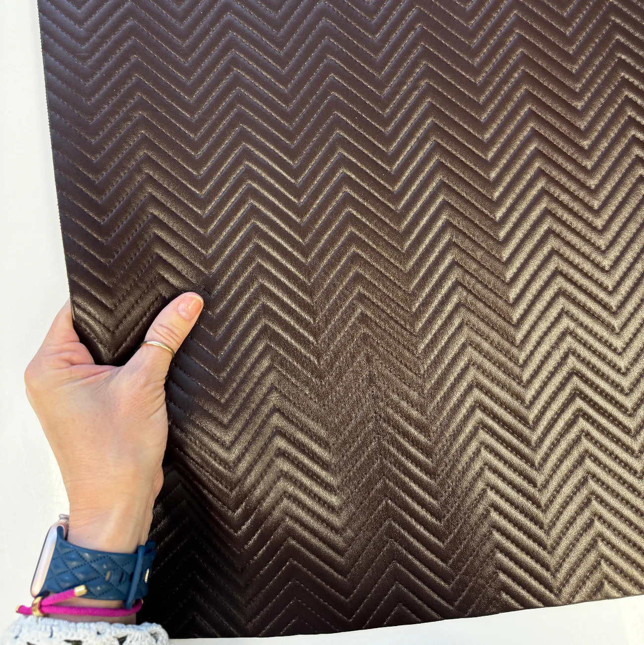 Pre-Quilted Vinyl – Dark Brown Chevron - Image 3