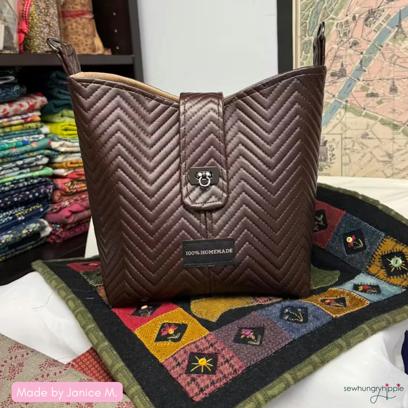 Pre-Quilted Vinyl – Dark Brown Chevron - Image 4