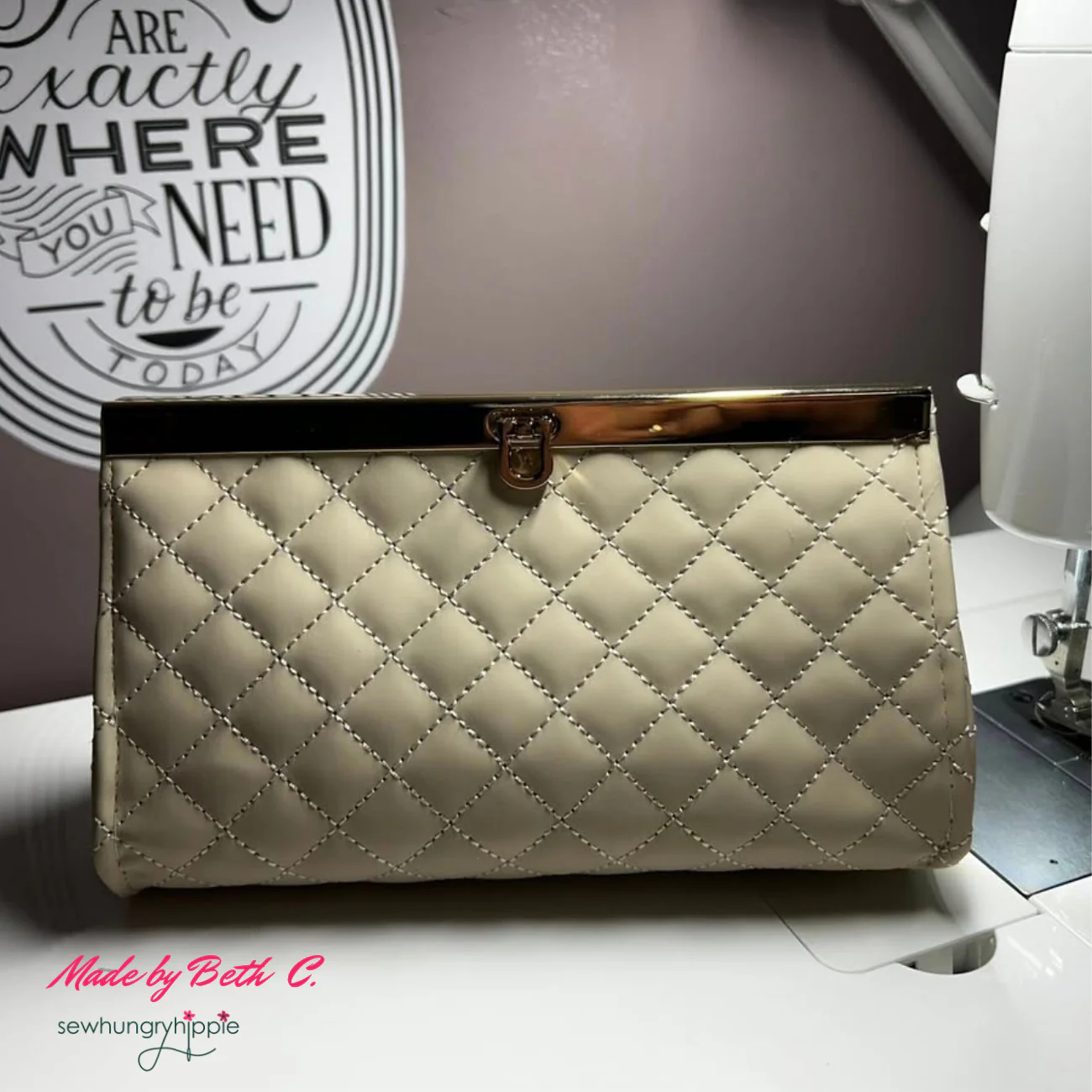 Quilted Vinyl Light Beige - Eggshell Pre-Quilted Fabric for Bags - Image 6