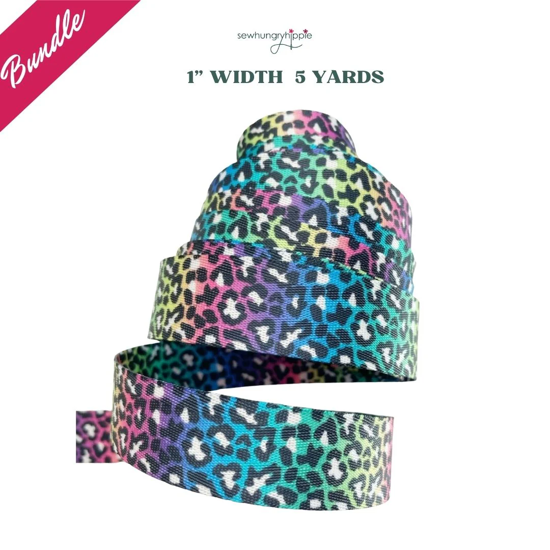 Rainbow Leopard Print Seatbelt Webbing 1" Width - 5 Yard Bundle