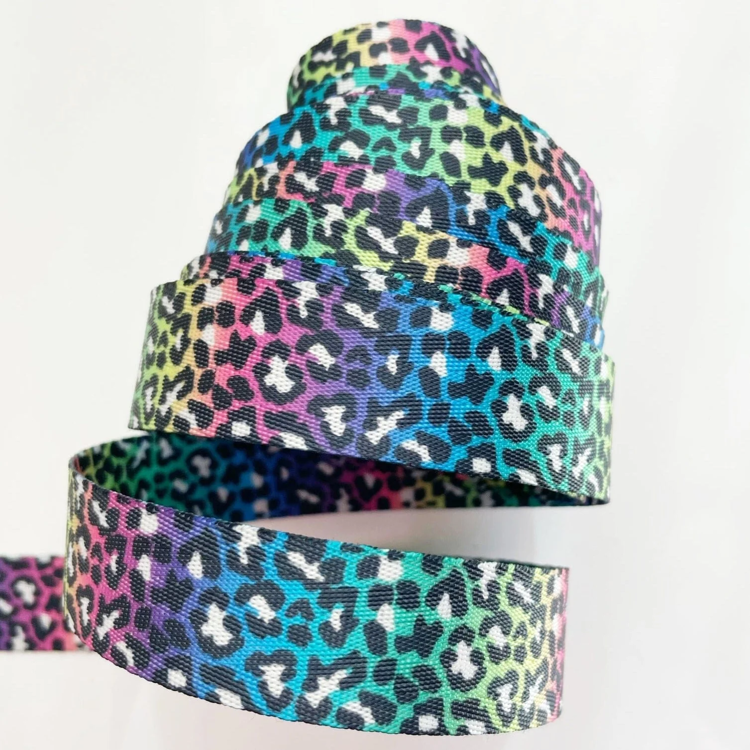 Rainbow Leopard Print Seatbelt Webbing 1" Width - 5 Yard Bundle - Image 2