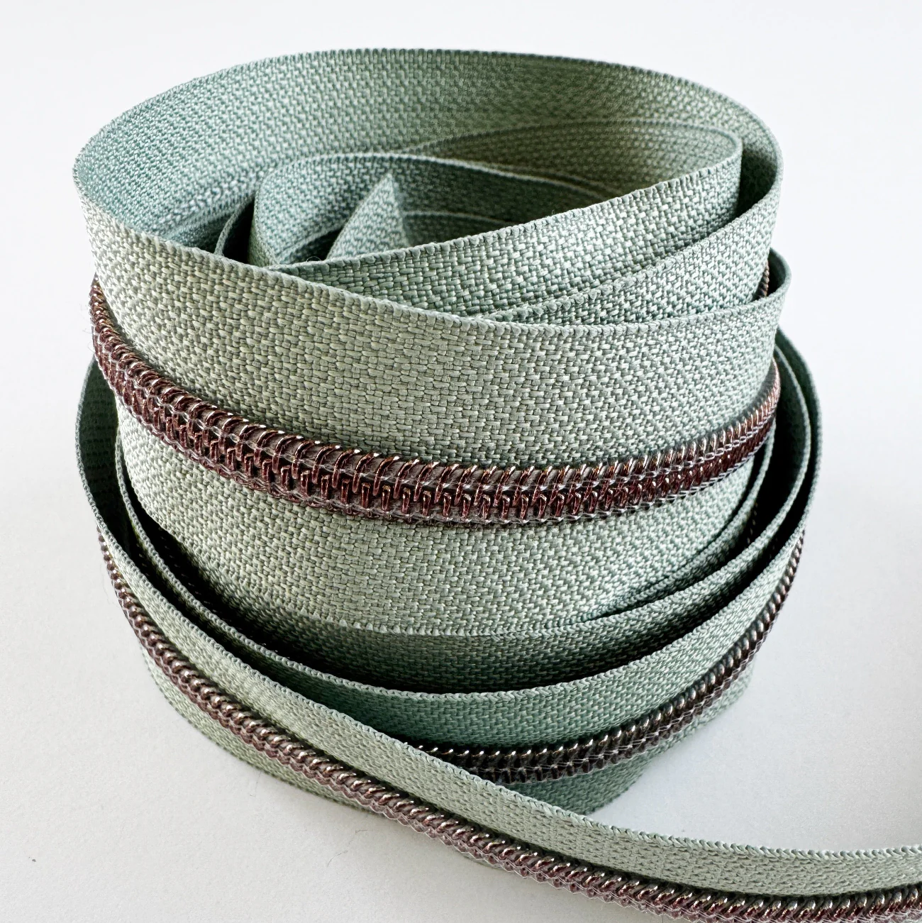 Sage Green Zipper Tape Bronze Teeth - #5 Nylon Continuous Zipper 3 Yards
