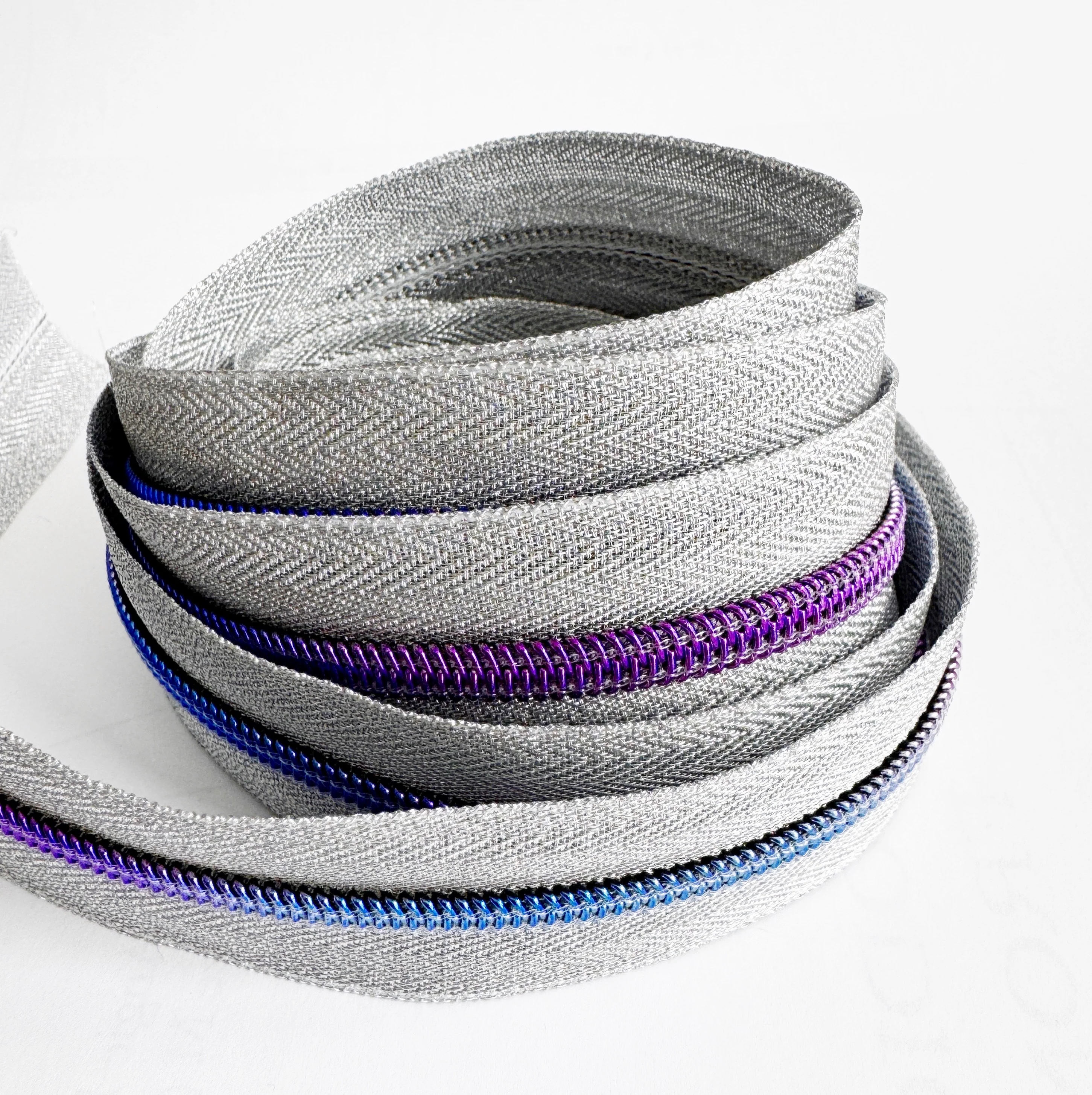 Silver and Purple Zipper Tape 3 yards