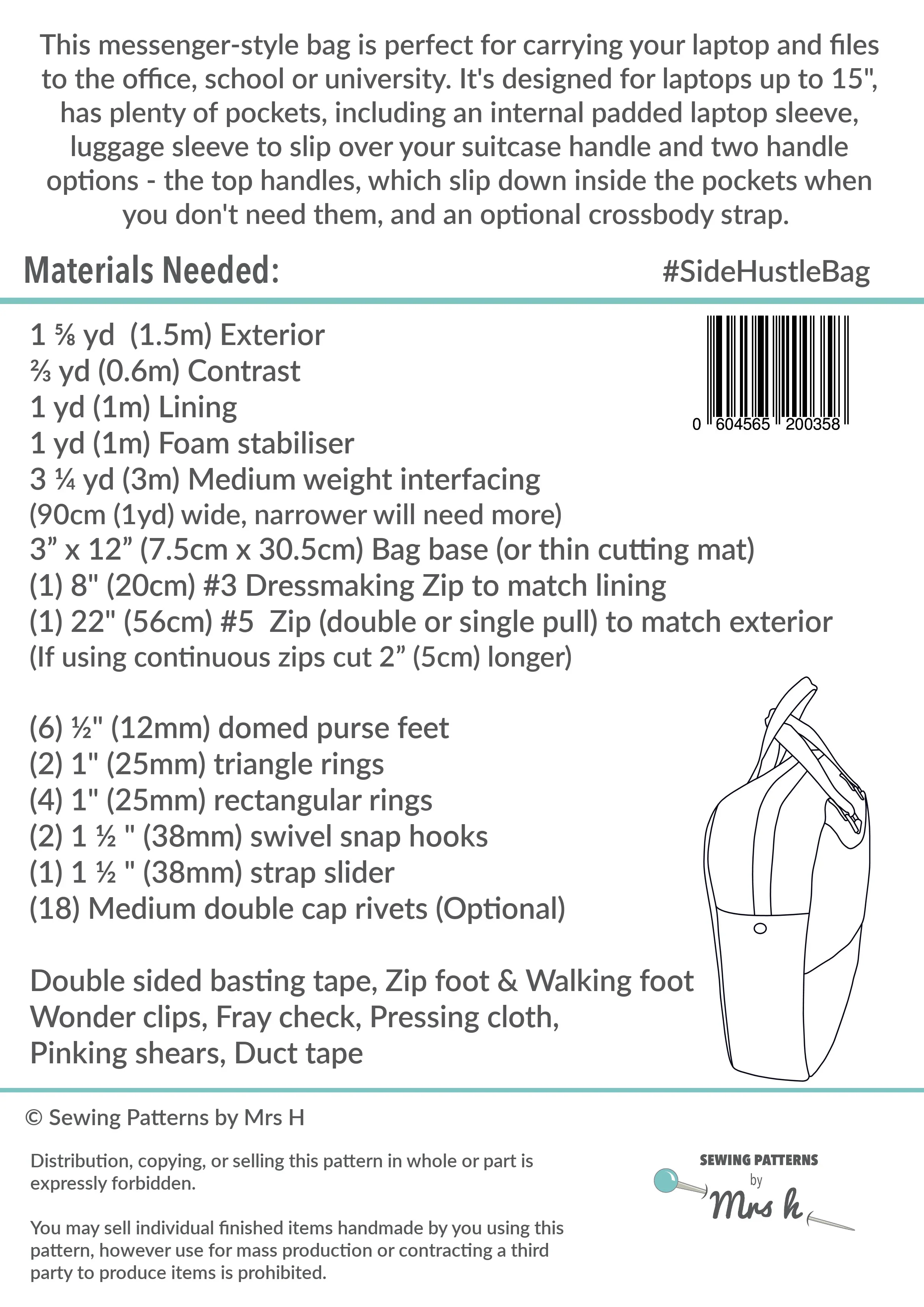 The Side Hustle Bag Sewing Pattern by Mrs H - Printed Paper Pattern - Image 3