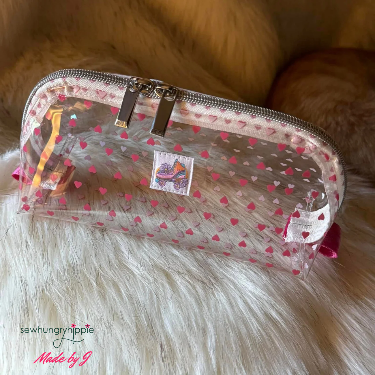 Tiny Hearts TPU Vinyl | Clear Printed Vinyl Fabric for Bag Making - Image 4
