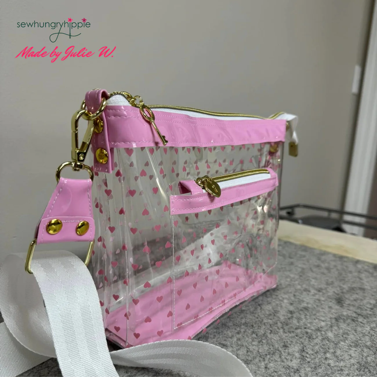 Tiny Hearts TPU Vinyl | Clear Printed Vinyl Fabric for Bag Making - Image 5
