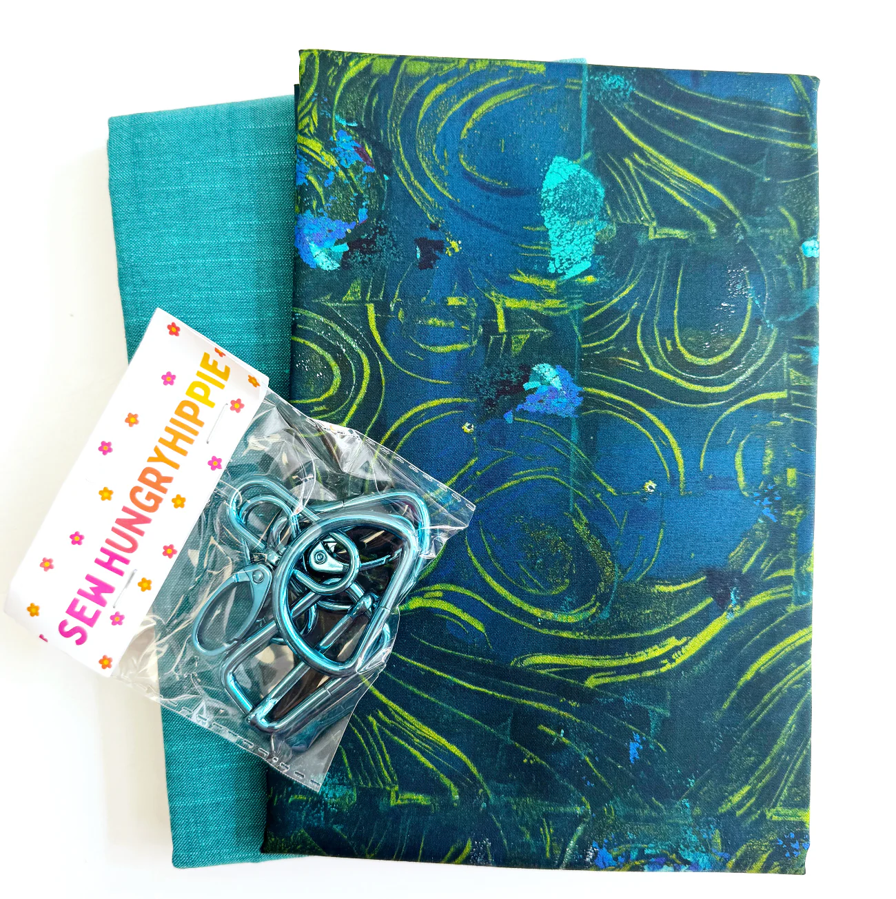 Turquoise & Teal Bundle– 2 Yard Fabric & Matching Hardware Kit - Image 2
