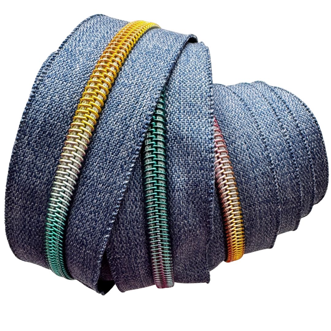 Denim Blue Zipper Tape - #5 Nylon with Rainbow Teeth - 3 Yards - Image 3